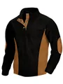 Detailed view of men's ribbed corduroy long-sleeve shirt with mock neck buttons - S / Tops / Black