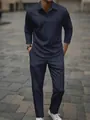 Detaillierte Ansicht des marineblauen strukturierten Herren-Polo-Sets - Marineblau Kariert