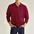Polo de manga larga color burdeos para hombre con elegante cuello con cremallera y liso - S / Tops / Burdeos