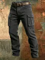 Detail view of men's charcoal slim-fit corduroy cargo pants with multiple utility pockets - S / Bottoms / Dark Gray