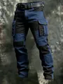 Men's tactical cotton cargo pants featuring navy blue and black color-block style - 3XL / Bottoms / Navy Blue