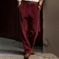 High-quality close-up showing the rich burgundy corduroy texture on men's relaxed fit trousers - S / Bottoms / Burgundy