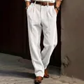 Detailed view of premium white corduroy men's trousers with elegant pleated texture - S / Bottoms / White