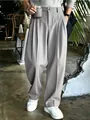Pantaloni casual grigi a gamba larga da uomo con design dritto e pieghe per primavera - Taglia S / Pantaloni e gonne / Grigio