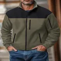 Chaqueta polar casual para hombre con diseño bicolor y bolsillo con cremallera en verde - Verde esmeralda