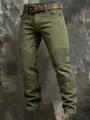 Detailed view of olive green cotton tactical pants showing ribbed knee stitch and belt - S / Bottoms / Army Green