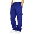 Men's relaxed fit royal blue fleece cargo sweatpants with side pockets and drawstring - S / Bottoms / Blue
