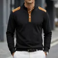 Dettaglio polo da uomo a maniche lunghe in maglia a nido d'ape con toppe sulle spalle - Taglia S / Top / Nero