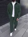Detailed view of men's dark green corduroy two-piece set featuring relaxed fit jacket - S / Top And Bottom / Dark Green