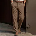 Vista detallada de pantalones de vestir marrones para hombre con corte recto clásico - S / Bottoms / Caramelo