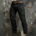 Close-up of black tactical cargo pants featuring pleated knee panels and side pockets - 3XL / Bottoms / Black