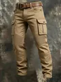 Rugged men's khaki tactical cargo pants made of 100% cotton with ribbed knee panels - 3XL / Bottoms / Khaki