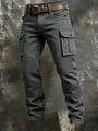 Durable dark grey tactical cargo pants for men with multi-pockets and knee pleats - Gray
