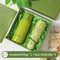 Coffret cadeau vert avocat incluant une gourde isotherme et un parasol - Gourde Isotherme Et Parapluie Solaire / Boîte cadeau / Vert