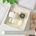 Coffret cadeau haut de gamme avec tasse en verre et mini-ventilateur portable design cerf - Gobelet en verre + Mini ventilateur / Boîte cadeau / Blanc