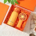 Coffret cadeau orange avec bouteille isotherme et mini ventilateur portable - Gourde Isotherme Et Mini Ventilateur / Boîte cadeau / Orange
