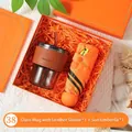 Coffret cadeau d'entreprise orange comprenant un gobelet en verre et un parapluie - Gobelet en Verre Et Parapluie Solaire / Boîte cadeau / Orange