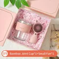 Élégant coffret cadeau rose comprenant un gobelet en verre et un mini ventilateur lapin - Gobelet en Verre Et Mini Ventilateur / Boîte cadeau / Rose