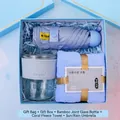 Coffret cadeau bleu pratique avec parapluie, tasse en verre et serviette douce - Gobelet en Verre Bambou Et Serviette Et Parapluie (L5) / Boîte cadeau / Bleu