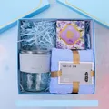 Coffret cadeau bleu de luxe avec gobelet en verre, serviette et savon artisanal. - Gobelet en Verre Bambou Et Serviette Et Savon Artisanal (L9) / Boîte cadeau / Bleu