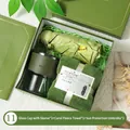 Green gift set with bamboo joint cup, towel, and sun umbrella - Glass Cup And Coral Fleece Towel And Sun Umbrella / Gift Box / Green