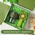 Coffret cadeau vert avec gobelet en verre, étui en cuir et mini ventilateur portable - Gobelet en Verre Et Mini Ventilateur / Boîte cadeau / Vert