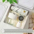 Coffret cadeau exquis avec tasse en verre, ventilateur portable et parapluie blanc - Gobelet en verre + Parapluie solaire + Mini ventilateur / Boîte cadeau / Blanc