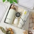 Coffret cadeau pratique avec thermos, mini ventilateur portable et parapluie solaire - Gourde Isotherme Et Parapluie Solaire Et Mini Ventilateur / Boîte cadeau / Blanc