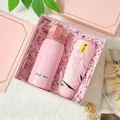 Coffret cadeau rose comprenant un thermos isotherme et un parasol portable assorti - Gourde Isotherme Et Parapluie Solaire / Boîte cadeau / Rose