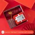 Coffret cadeau d'affaires avec tasse en verre, cuillère dorée, serviette et parapluie - Coffret Cadeau Parapluie + Gobelet à Relief + Serviette / Boîte cadeau / Rouge