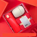 Red gift set with vacuum flask, white humidifier and velvet towel for business - Thermos Flask + Towel + Humidifier Gift Set / Gift Box / Red