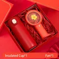 Coffret cadeau rouge avec tasse isotherme et ventilateur à main - Coffret Cadeau Gourde + Mini Ventilateur / Boîte cadeau / Rouge