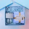 Coffret cadeau premium comprenant une tasse en verre et une serviette en polaire corail douce - Gobelet en Verre Bambou Et Serviette (L3) / Boîte cadeau / Bleu