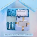 Coffret cadeau bleu ciel avec gobelet en verre, support téléphone et serviette en polaire - Gobelet en Verre Bambou Et Support Téléphone Et Serviette (L8) / Boîte cadeau / Bleu