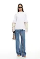 Street style wide-leg jeans for women featuring a unique diagonal multi-button front detail - S / Bottoms / Blue
