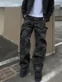 Street style view of men's loose camouflage cargo pants in dark multicam pattern - S / Gray Camouflage