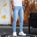Jeans denim skinny elasticizzati azzurro da uomo, stile casual industriale all'aperto - Taglia S / Pantaloni e gonne / Azzurro