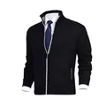 Detailed view of a black men's stand-collar knitted cardigan sweater with zip closure - L / Tops / Black