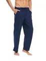 Dettaglio dei pantaloni lunghi casual da uomo in lino e cotone blu navy con coulisse - Blu
