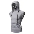 Men's gray sleeveless hoodie featuring an integrated skull face mask and side zipper - Light Gray / M