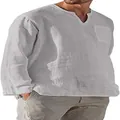Detail eines hellgrauen Langarm-Freizeithemds für Herren mit V-Ausschnitt und Tasche. - Grau
