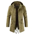 Men's slim fit khaki hooded windbreaker jacket with drawstring waist for spring season. - M / Tops / Khaki