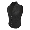 Vue détaillée du gilet de costume vintage noir pour hommes avec motif jacquard - M / Hauts / Noir