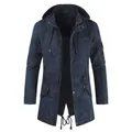 Men's navy blue slim fit hooded zipper jacket with drawstring waist and pockets - M / Tops / Dark Blue
