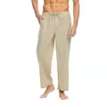 Pantaloni casual da uomo in lino e cotone beige con coulisse in vita e vestibilità. - Taglia S / Pantaloni e gonne / Kaki