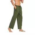 Pantaloni casual da uomo in cotone e lino con coulisse in vita colore verde oliva. - Taglia S / Pantaloni e gonne / Verde