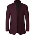 Chaqueta de lana burdeos para hombre con cuello alto y forro acolchado de invierno - Burdeos