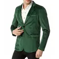 Men's stylish green velvet two-button blazer for casual wedding or formal events - S / Tops / Dark Green