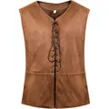Gros plan montrant les lacets d'un gilet de costume médiéval marron en similicuir - S / Hauts / Beige