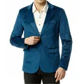 Men's royal blue velvet blazer with two-button closure for weddings and formal events - S / Tops / Blue